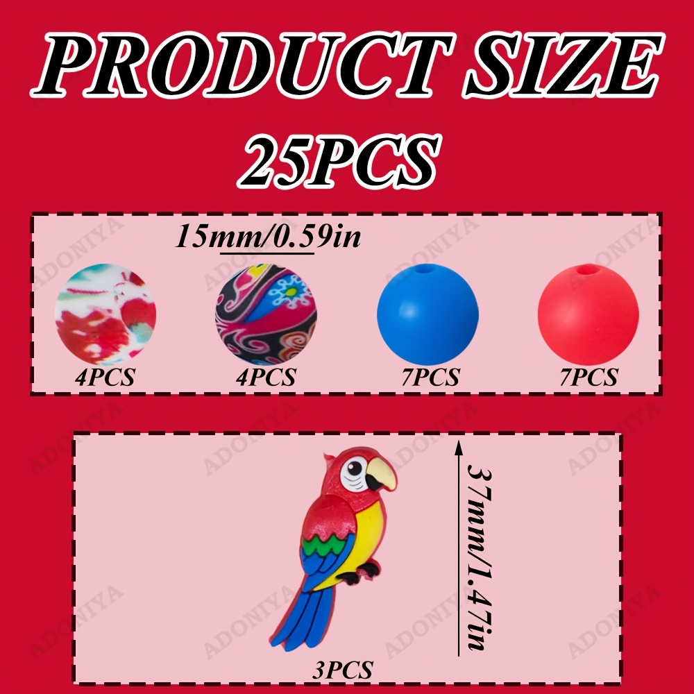 TEMU 25pcs Colorful Hummingbird Silicone Bead Set, Includes 15mm Colored Silicone Beads, Suitable For Pen Decoration And Stationery Embellishment, As