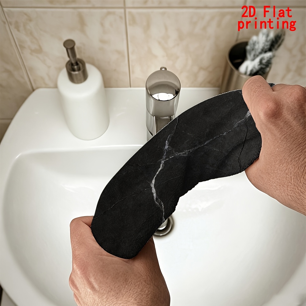 TEMU 2d Flat, 2d Flat Printing, 2pcs Set, Hand Towel, Black Marble Pattern Cartoon Themed Multipurpose Towel, Towel For Bathroom, Kitchen Dish Cloth,