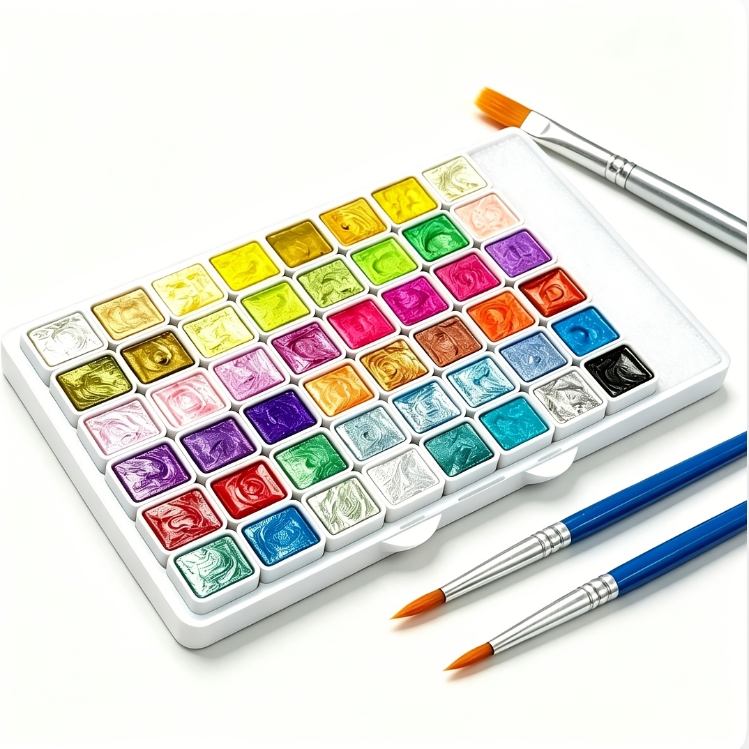 TEMU Tbc 48-color Metallic Texture Solid Watercolor Pigment Set - Artist-grade Quality, Comes With A Palette, Rich And , Safe And Non-toxic, Suitable