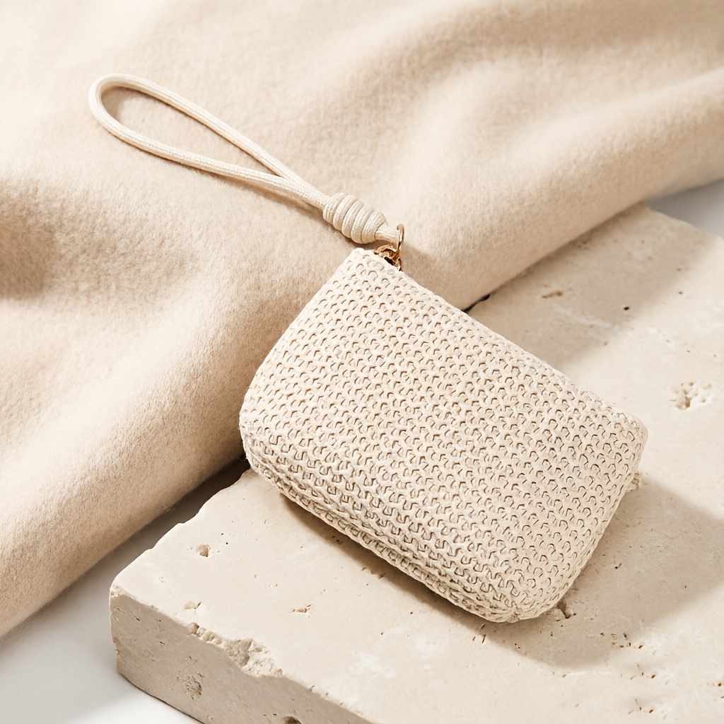 TEMU New Summer Straw Mini Coin Purse For Women, Portable Handbag, Key And Card Holder, Wristlet Storage Pouch, Small Coin Pouch