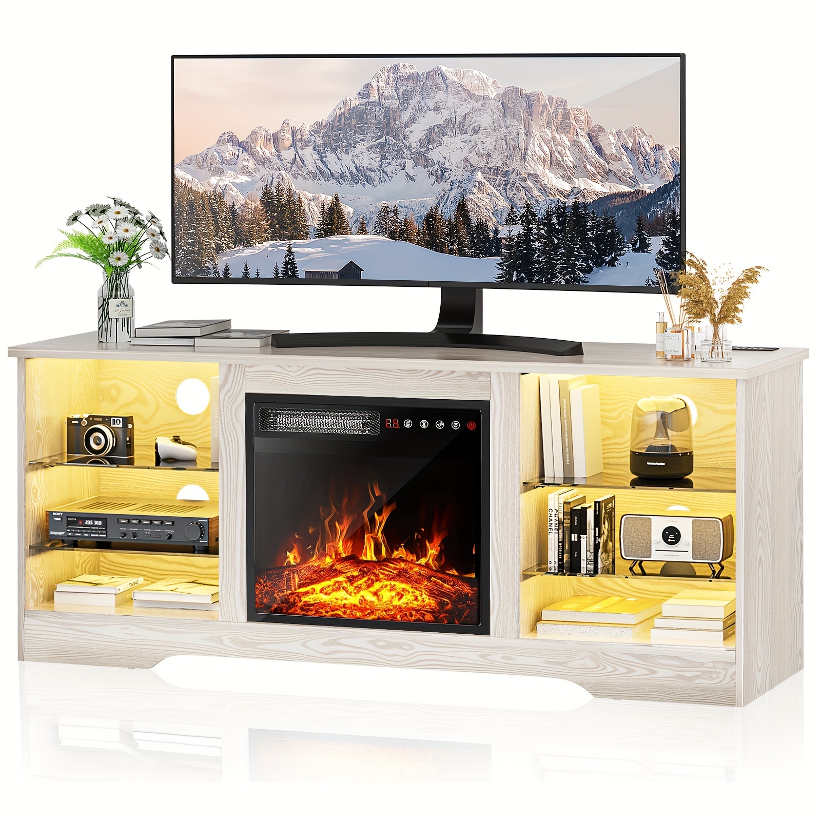 

Fireplace Tv Stand For Tvs Up To 18" Fireplace, Fireplace, Tv Stand Fireplace, Stand Shelves, 58inch