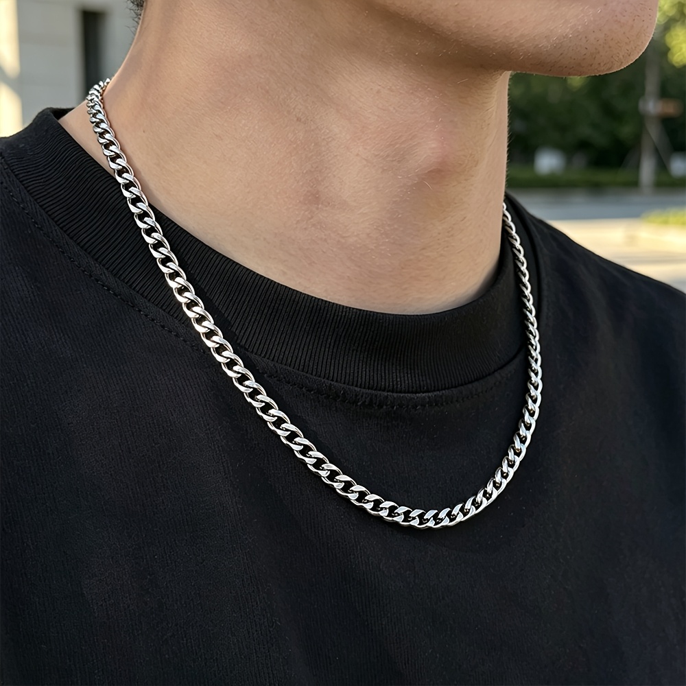 Image of Men' Steel Cuban Link Chain Necklace, Men's Cuban Chain Necklace, Gift For Boyfriend, Men's Necklace, Christmas Gift