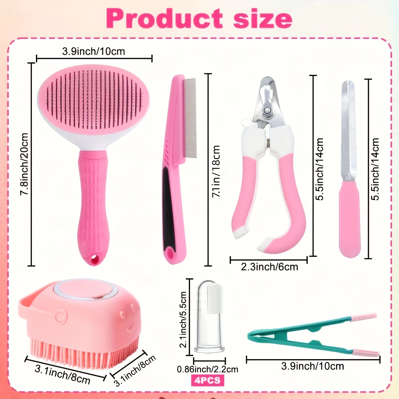 pet grooming kit with self cleaning brush nail clippers file eye comb flea comb silicone toothbrush shampoo massage brush for dogs and cats stainless steel tools details 0