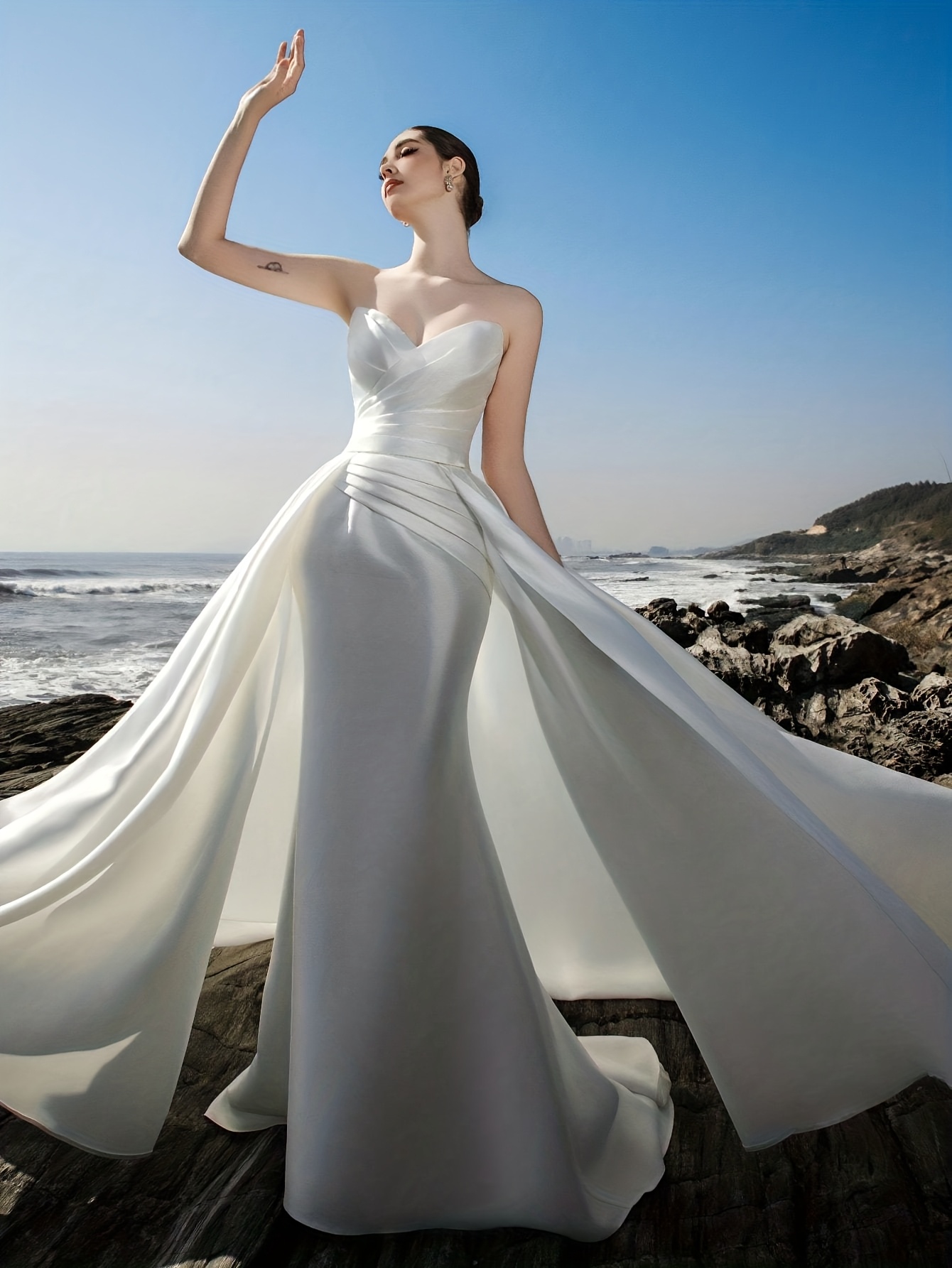 elegant shoulder white satin long dress bodycon fit - Temu Canada