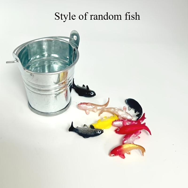 Image of Miniature Bucket And Fish For Dollhouses Suitable For Dollhouse, Outdoor Miniature Fishing Scene Props, Realistic Fish & Buckets For , Terrariums, Aquariums Random Color