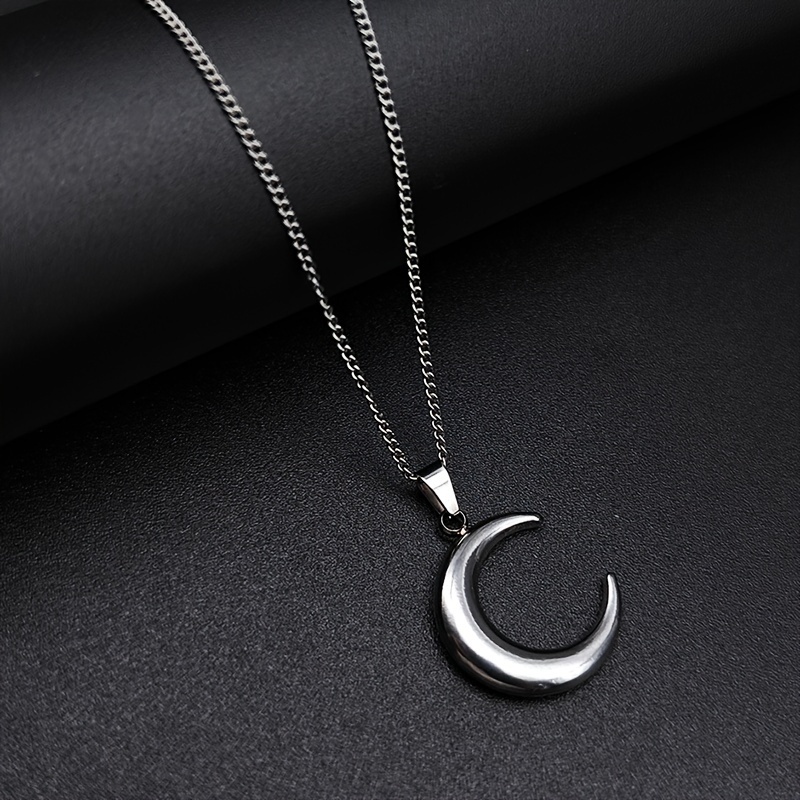 stainless steel simple moon pendant necklace for men and women versatile daily wear chain for   no plating   occasion jewelry 0