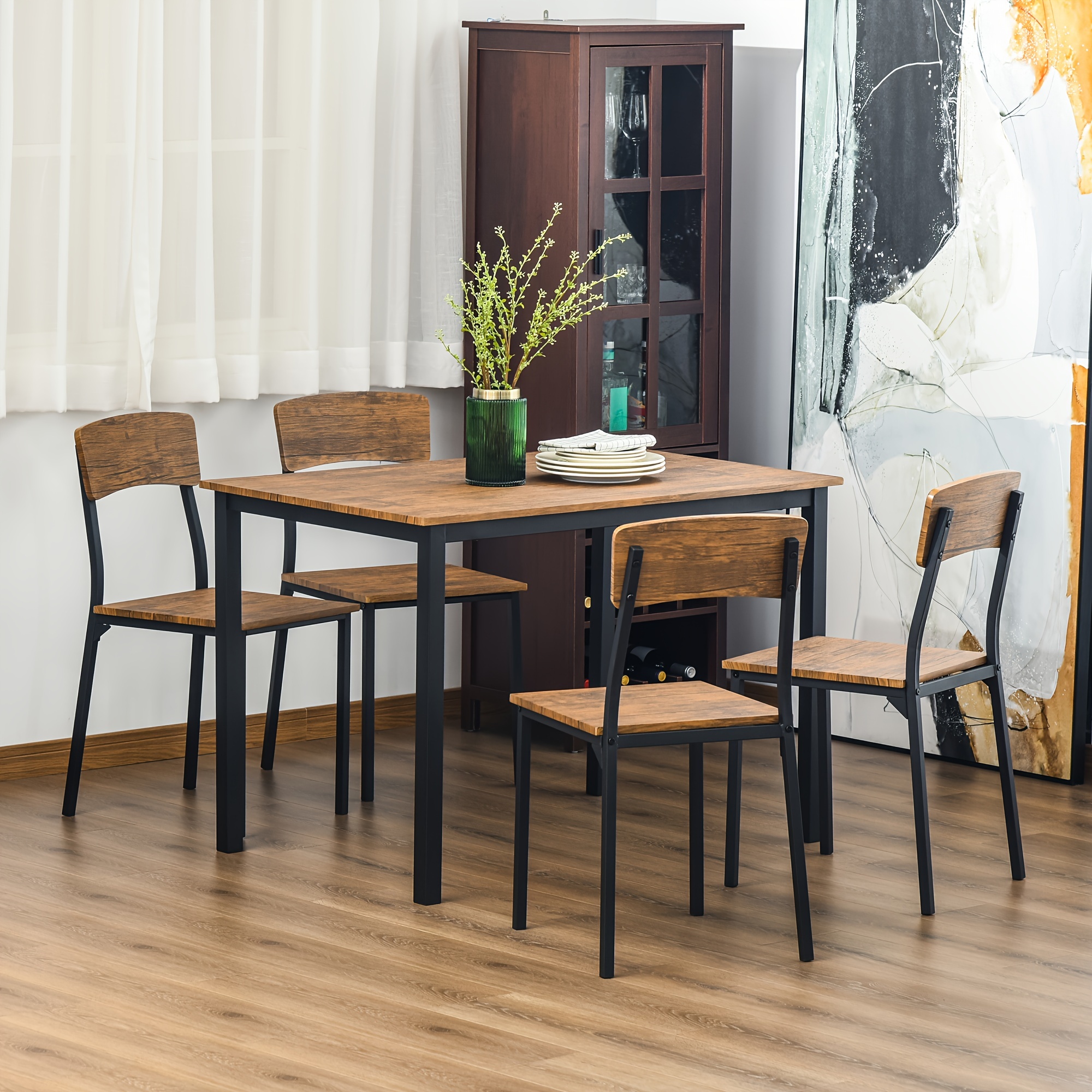 

Homcom 5pcs Industrial Dining Table Set For 4, Rectangular Kitchen Table And Chairs, Dining Room Set For Small Space