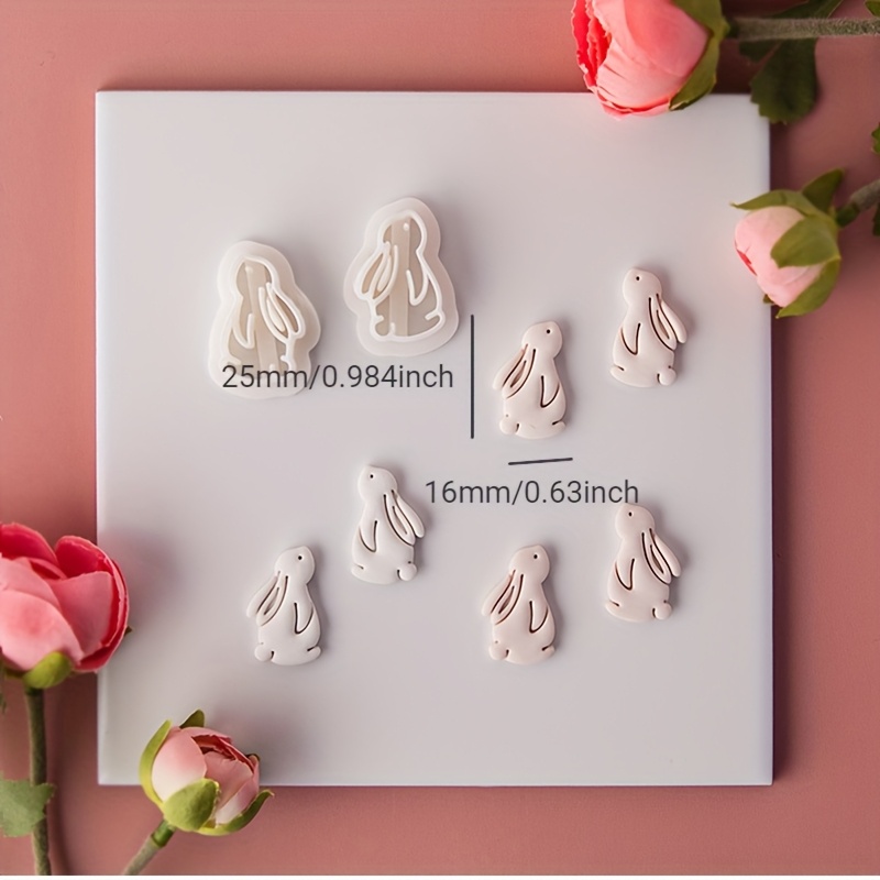 2pcs Set Mirrored Rabbit Shaped Earrings Polymer Clay Molds Pottery Clay Cutters Earring Jewelry Pendant Cutting Mold Pottery Tools