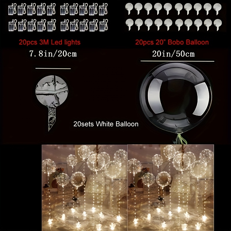 TEMU 40 Packs (20pcs Balloon +20pcs Led Lights) Glowing Led Bubble Balloon Set Led Bubbles, Suitable For Birthday Wedding Love Christmas Halloween
