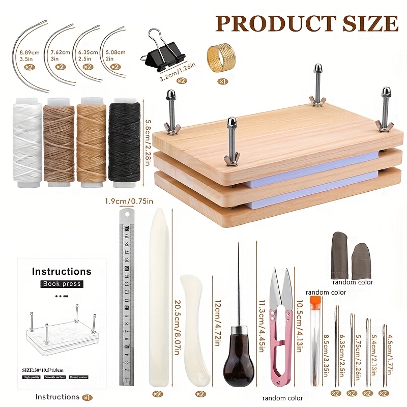 E-shop Buchbindesets, Buchbindemaschine (11,81 x 7,56 Zoll), Buchbindeset mit Kunststoffmappe, Buchbindenadeln, 4 gewachste Fäden, Buchbindenstecher,