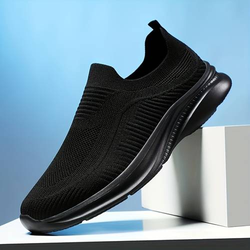 mens lightweight breathable slip on sneakers thin mesh sneakers with eva cushioning low top casual streetwear design for running gym outdoor black durable traction sole