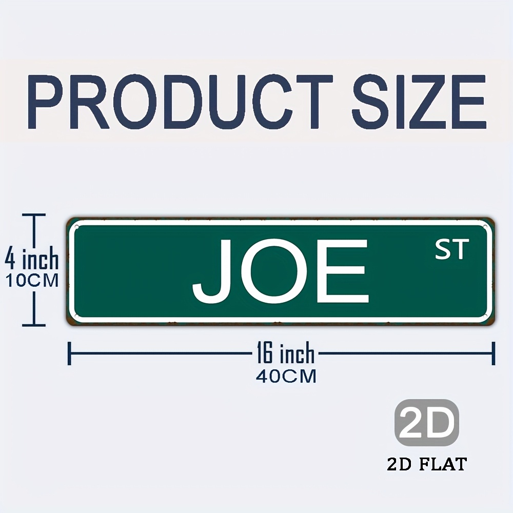 TEMU 1pc Vintage "joe St" Metal Sign, 10cm X 40cm - Rustic Distressed Wall Art With Background, Perfect For Home, Garage, Or As An Unique Holiday