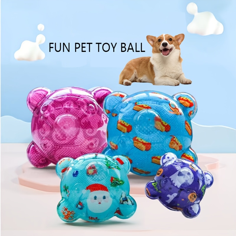 

1pc Teddy Bear Shaped Pet Toy Ball - Dog Chew Toy For Teeth Cleaning, Interactive Squeaky Tpr Material, Animal Print, Medium Breed Recommended, Random Color