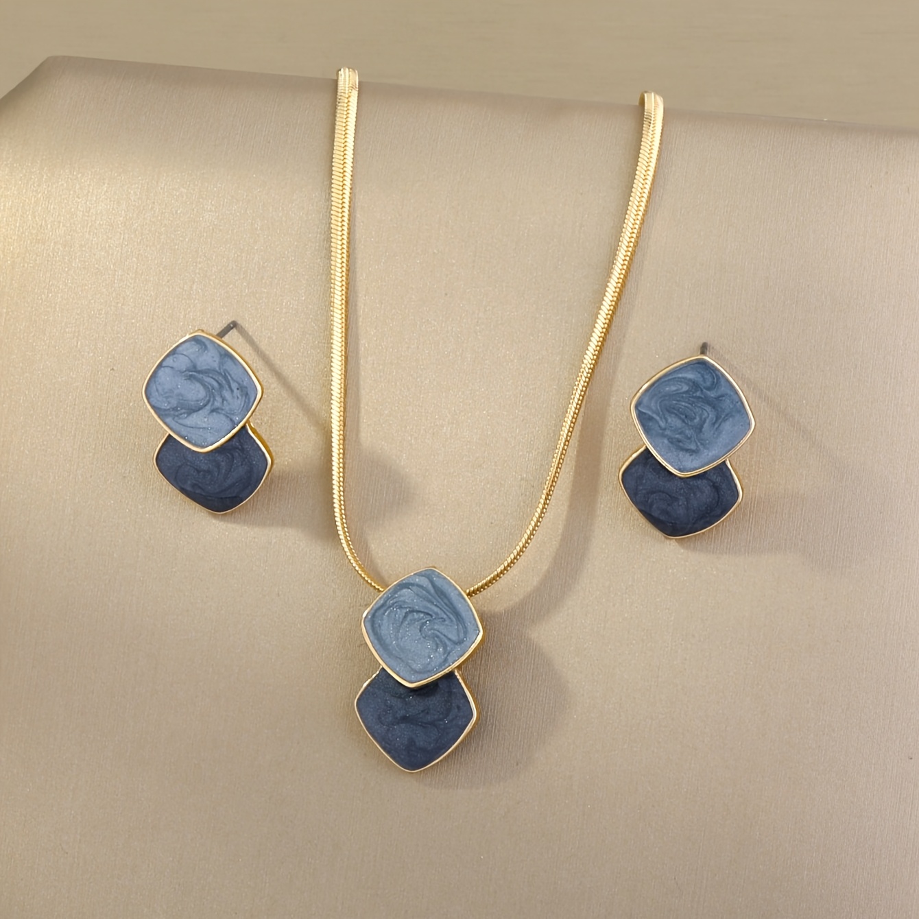 Image of European And Geometric Oil Earrings Necklace Set Easy Alloy Daily Party Travel Women's Wear