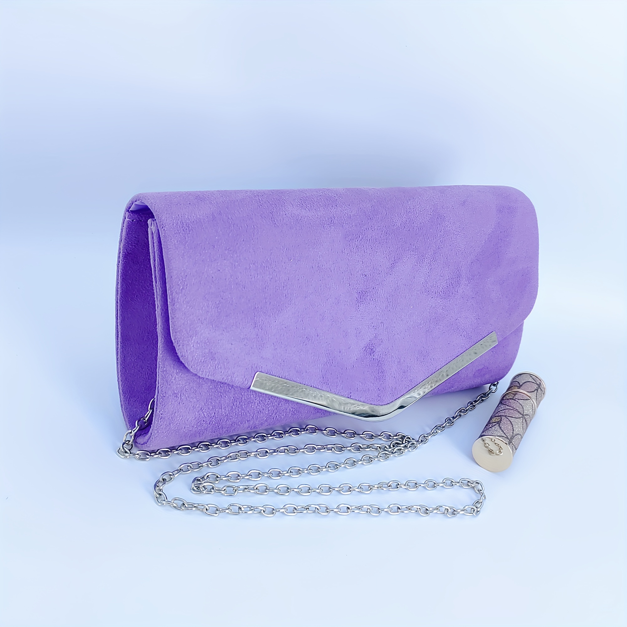 E-shop 1 Stück Damen Elegante Handtasche mit Abnehmbarem Kettenriemen & Schürzenklappe - Einfarbige Abendclutch für Hochzeiten, Partys, Bälle - Weiche