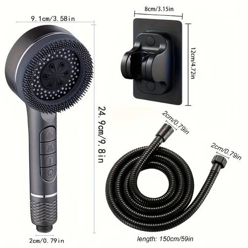 high pressure handheld showerhead set with piano 59 06 inch flexible black hose and wall mounted bracket free installation full coverage use