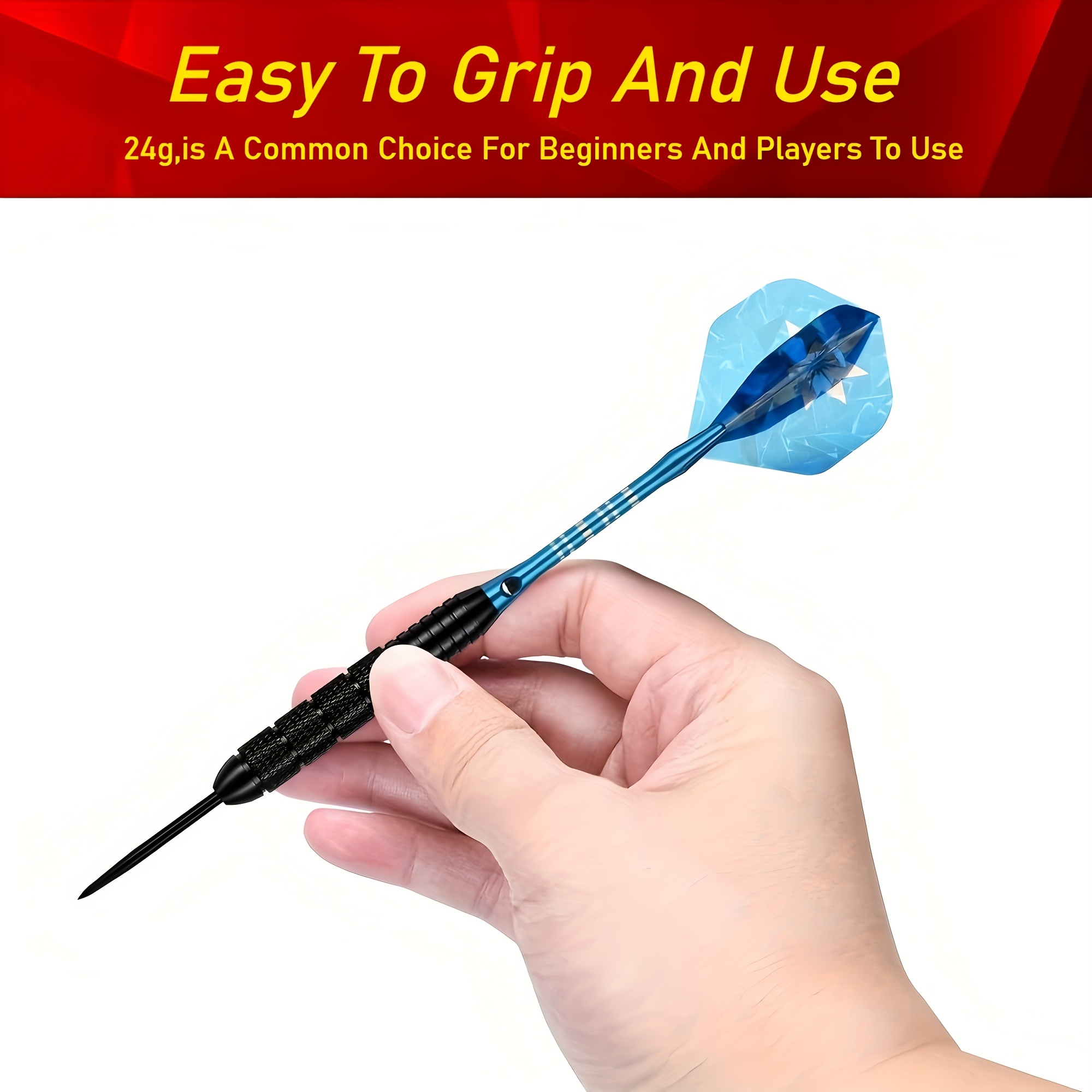 Stalen Dart Set, met 6 Professionele 24G Darts, Anti-Slip Roestvrijstalen Tips, 4 Stijlen van Polymeer Vluchten, PVC Schachten, een Dart Slijper, Rubberen Ringen, en Wordt geleverd in een Geschenkdoos