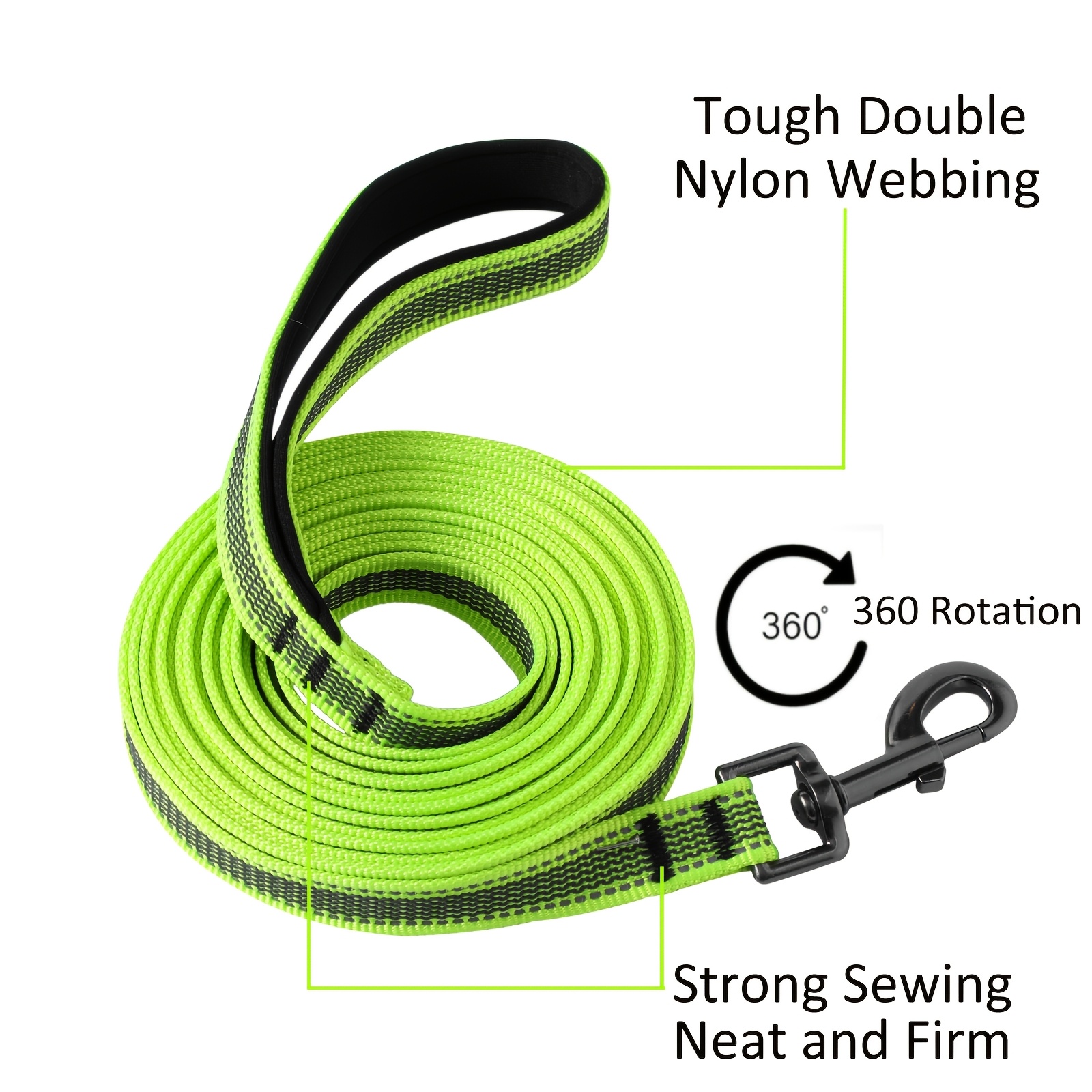 Double-Sided Reflective Dog Leash with Padded Handle, Heavy Duty