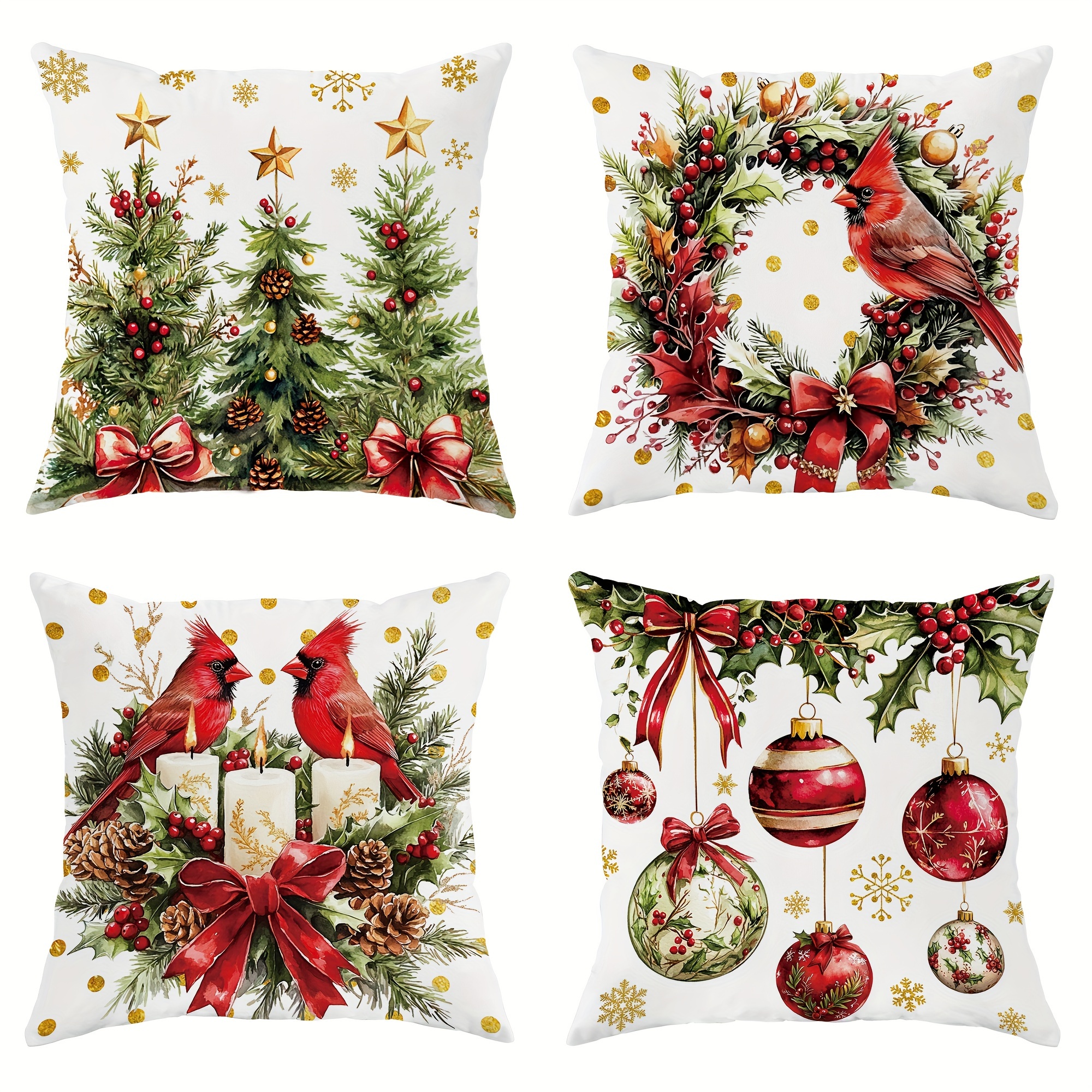 

4-pack Christmas Throw Pillow Covers 18x18, Contemporary Style Polyester Cushion Cases, Machine Washable With Zipper, & Holiday Motif Decorative Pillowcases For Living Room Sofa - Inserts Not Included