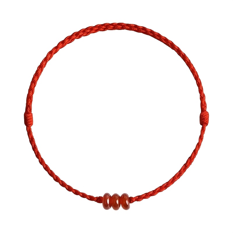 Lucky Year Red String Bracelet with Red Agate, Handmade