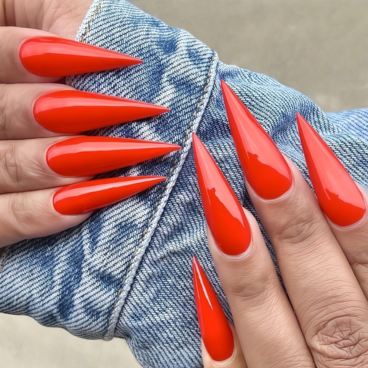 TEMU 24pcs Long Almond Fake Nails, Glossy Finish, Upgrade With Jelly Glue Nail File Included, Perfect For Women And S' Daily Wear
