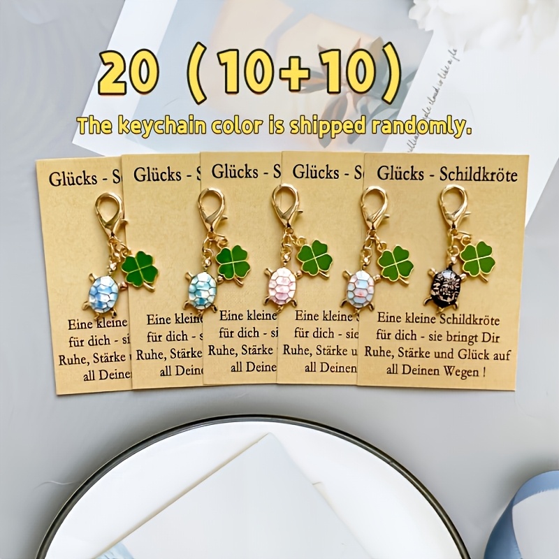 TEMU Gift For Her/him 20pcs Colorful And Clover-themed Party Keychain Gift Bags, Including 1pc German Card, (10pcs Keychains And 10pcs Cards) To Add