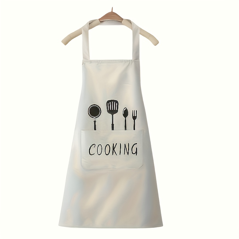 TEMU 1pc Chef Apron With Cooking Utensils Pocket & Adjustable Ties - Heavy-duty Polyester Kitchen Apron For &, With Golden/ Cooking Icons (, Spoon,
