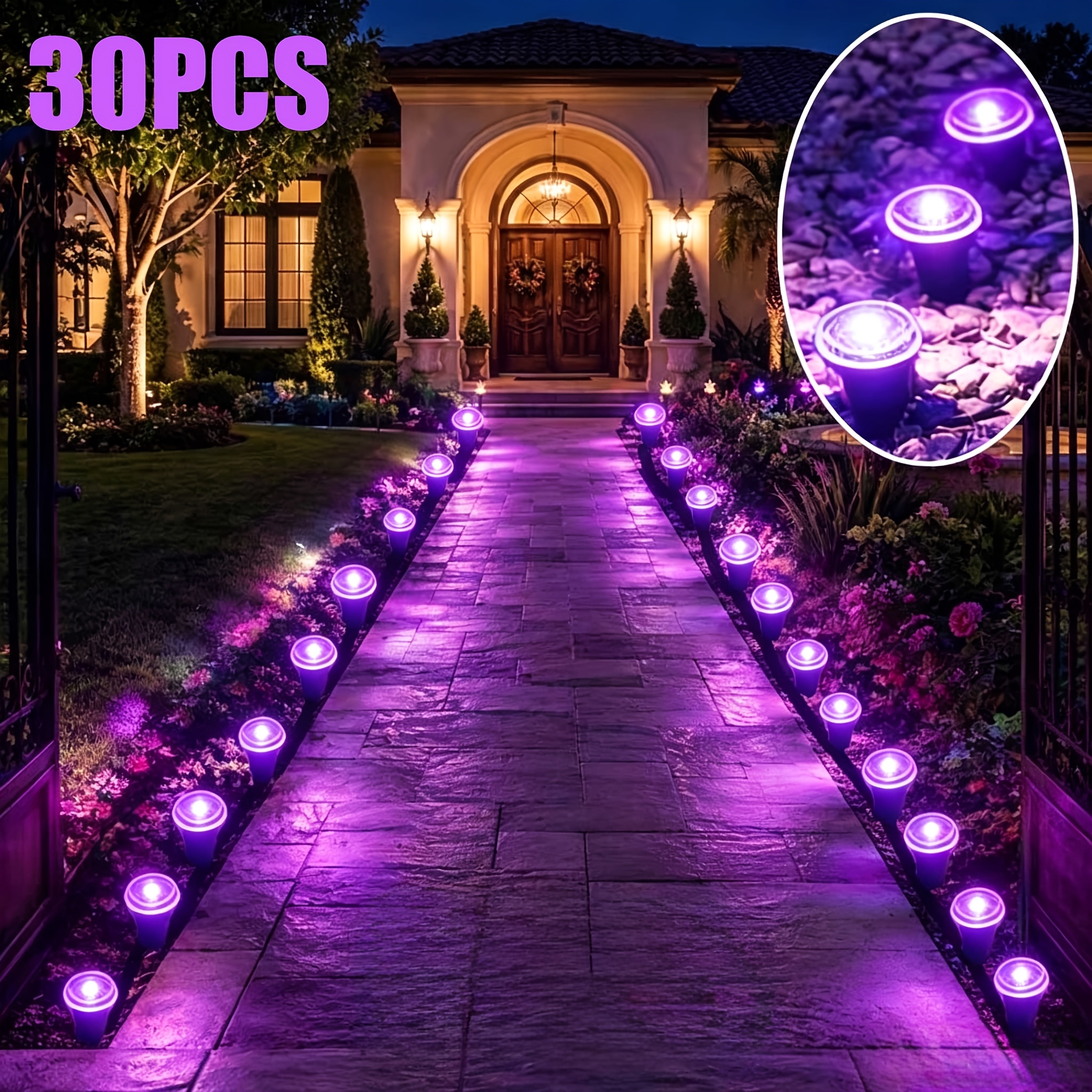 TEMU 30-led Halloween Lawn Light String, Ip54 Rating, Solar Charging, In Purple, Blue, And White Colors For , Perfect For , Parties, Garden, And Yard