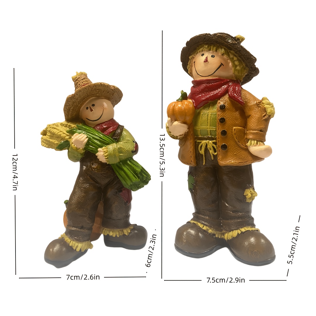TEMU [collectible Figurines] 2pcs Thanksgiving Harvest Brother Statues, Resin Farmhouse Style Sculptures, Suitable For Home Decor/window