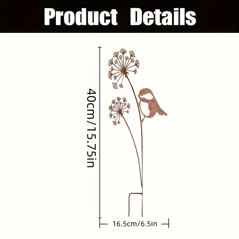 E-shop Ein Metall-Rostfarbener Löwenzahn-Vogel-Bodenstab-Dekor, Landhausstil Wetterfest für Draußen/Drinnen Garten Terrasse Rasen Schmuck, Keine