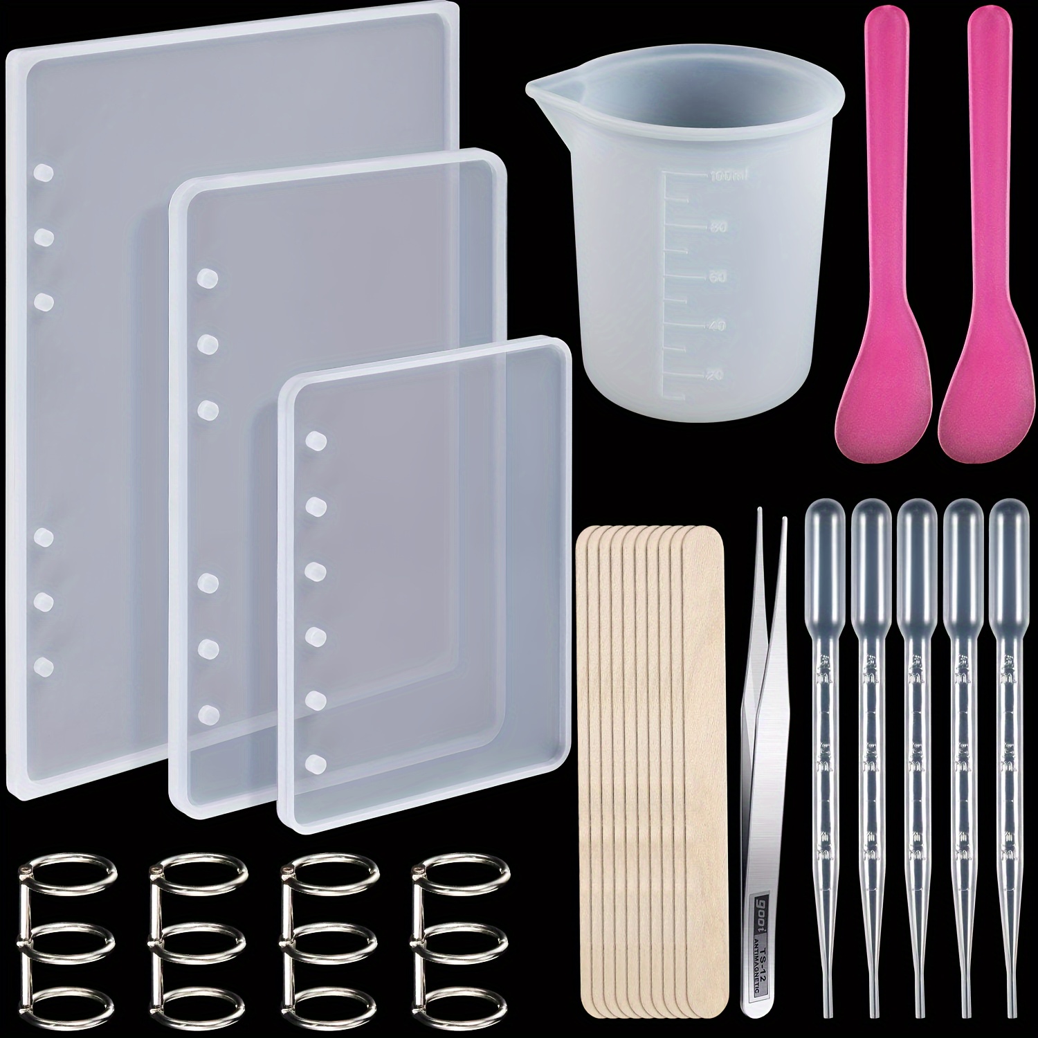 

Diy Notebook Making Kit: 26-piece Silicone Mold Set For A5, A6, A7 Sizes - Includes Epoxy Resin Molds, Book Rings, Tools & Wooden Sticks For Personalized Notebook Covers