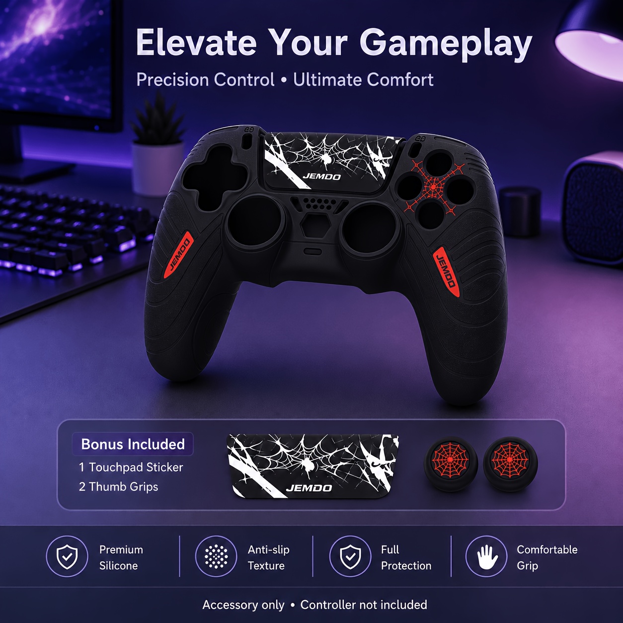TEMU For Ps5 Controller Protective Cover, Includes Touchpad Sticker And Thumb Grip Caps, For Ps5 Accessories, Controller Cover, Non-slip Protective
