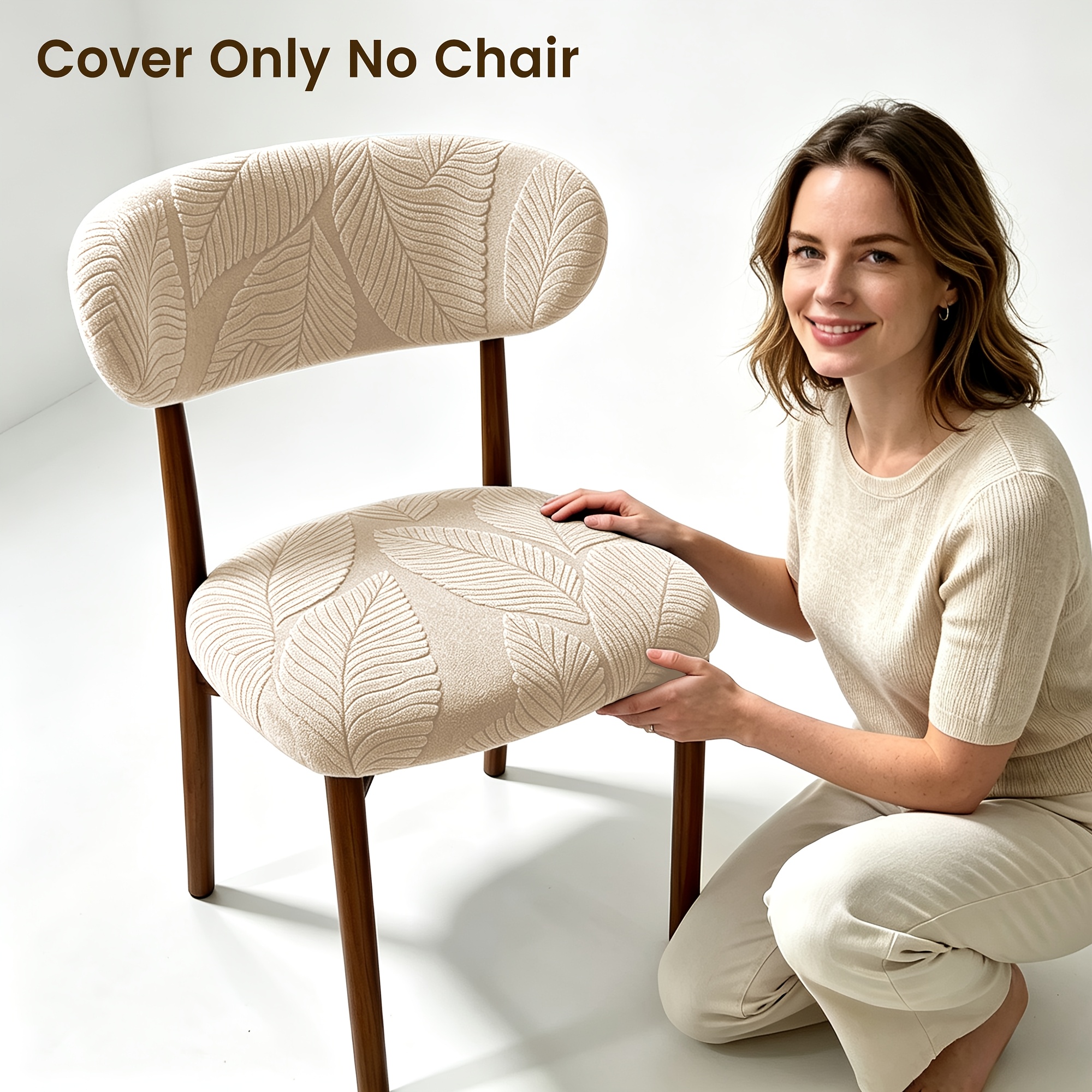 TEMU 2pcs Set: 1 Seat Cushion Cover   1 Back Cushion Cover. Stretchy Chair Cover With Leaf Floral Pattern, Chair Slipcover For Chairs With Curved