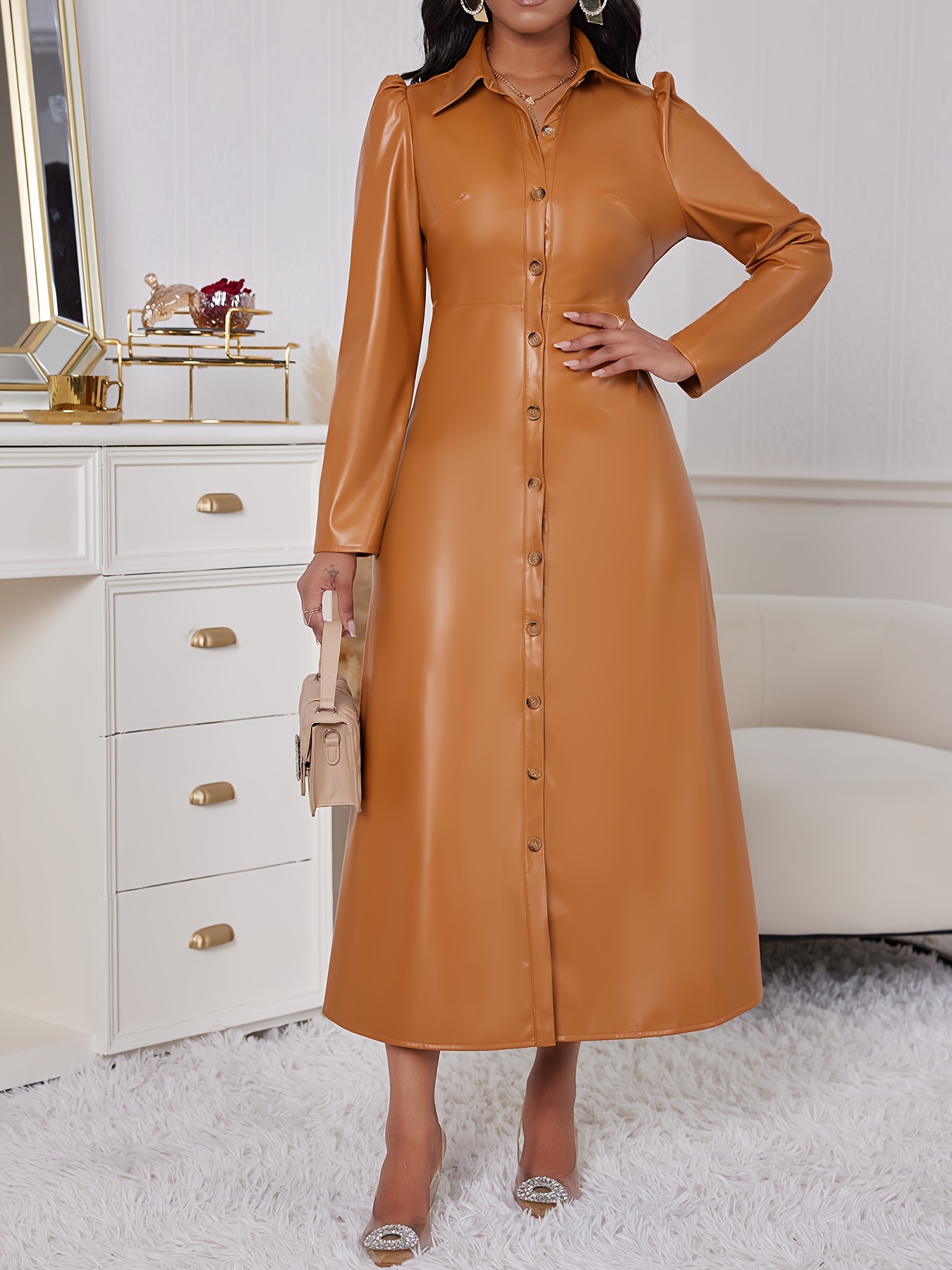 chinese dress ladies Faux Leather Shirt Dress Sienna / M main image 0