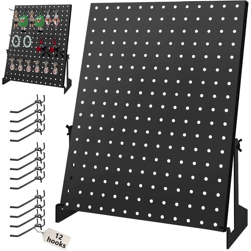 TEMU Peg Board Display Stand With Hooks, Adjustable , Keychain Display, Display Stands For Vendor Events (black, Single Pack)