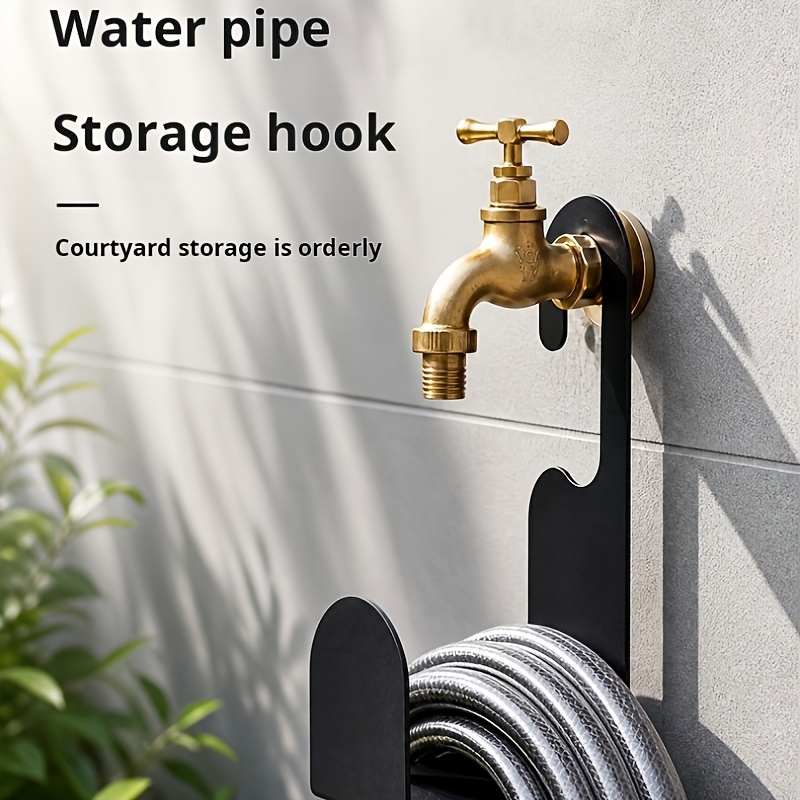1 2pcs faucet auxiliary hook carbon steel water pipe storage holder matte black rust proof wall hanging hose organizer no drill water tap mount hook for outdoor garden yard water hoses storage utility hooks