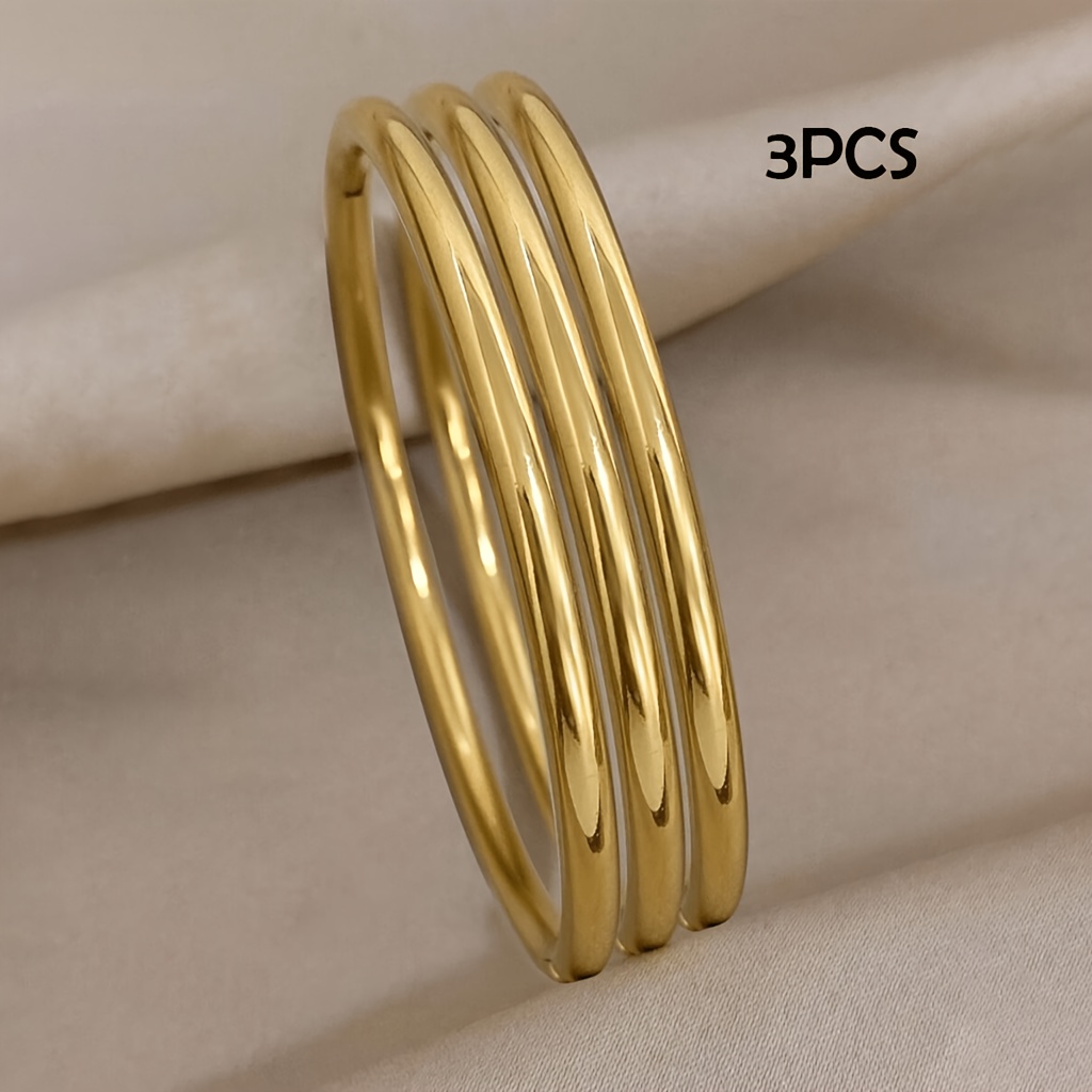 TEMU 3pcs Bracelet Set, Minimalist Glossy Thin Stackable Combination Women's All-match Jewelry, French Minimalist Style Bracelet, Daily Commute