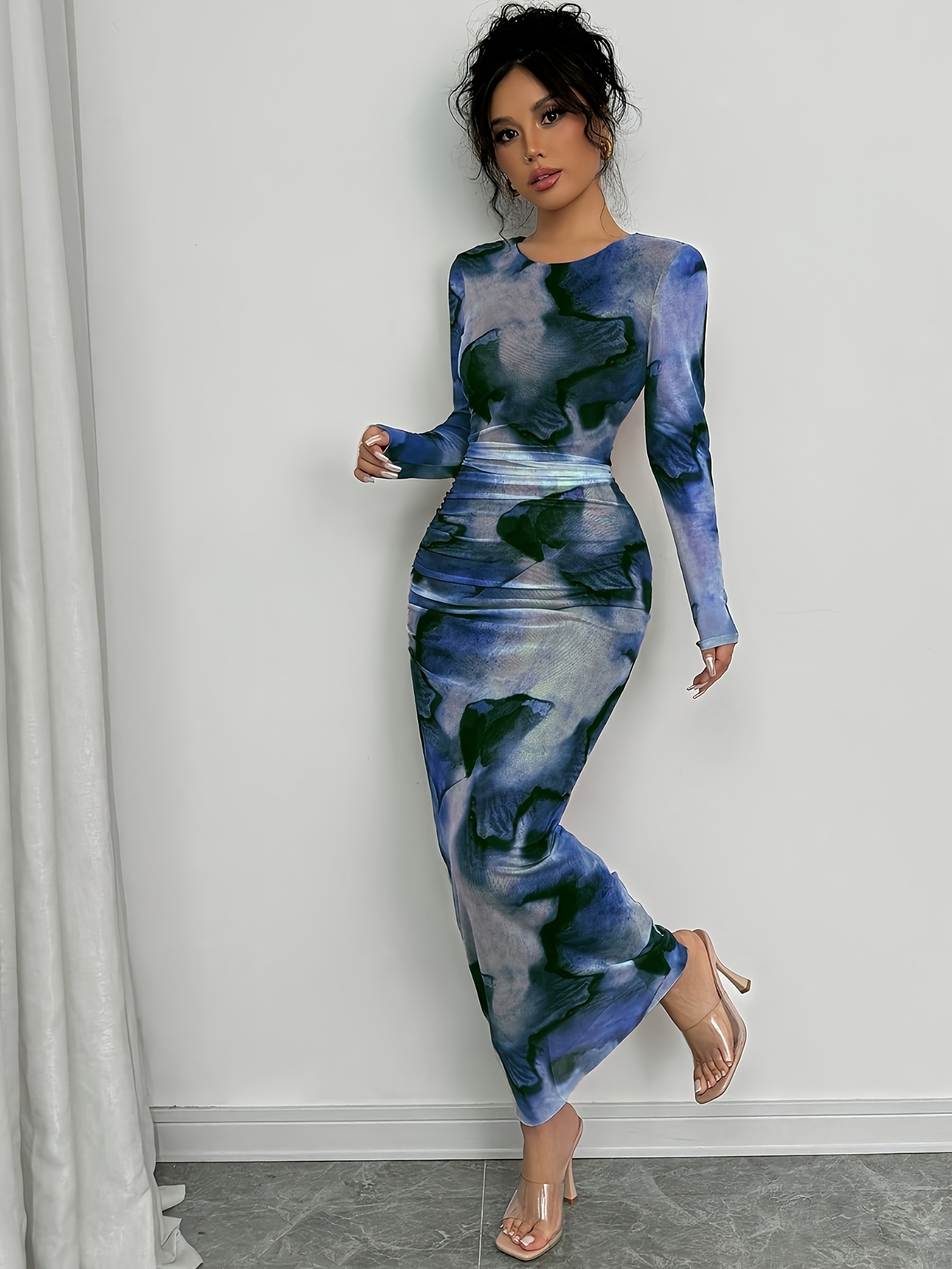 green emerald velvet dress EZwear Women's Slim Summer Tie Dye Print Tank Bodycon Long Dress   topshopscrew