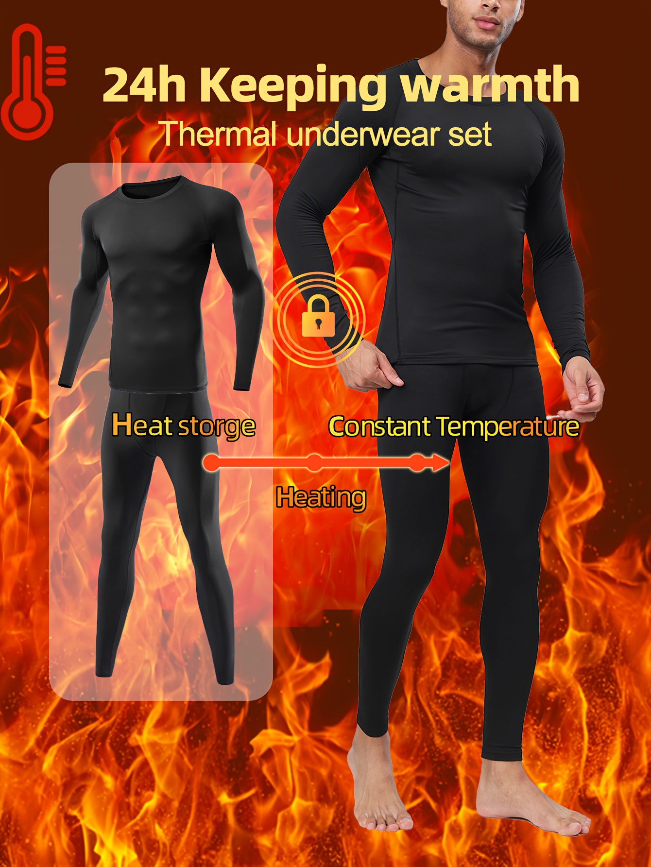 two-piece men   soft fleece warm underwear set, moisture-wicking base layer with breathable sports shirt and long sleeve round neck top and pants outfit, winter hunting outdoor skiing winter warm tights, essential autumn and winter festival gift set 0