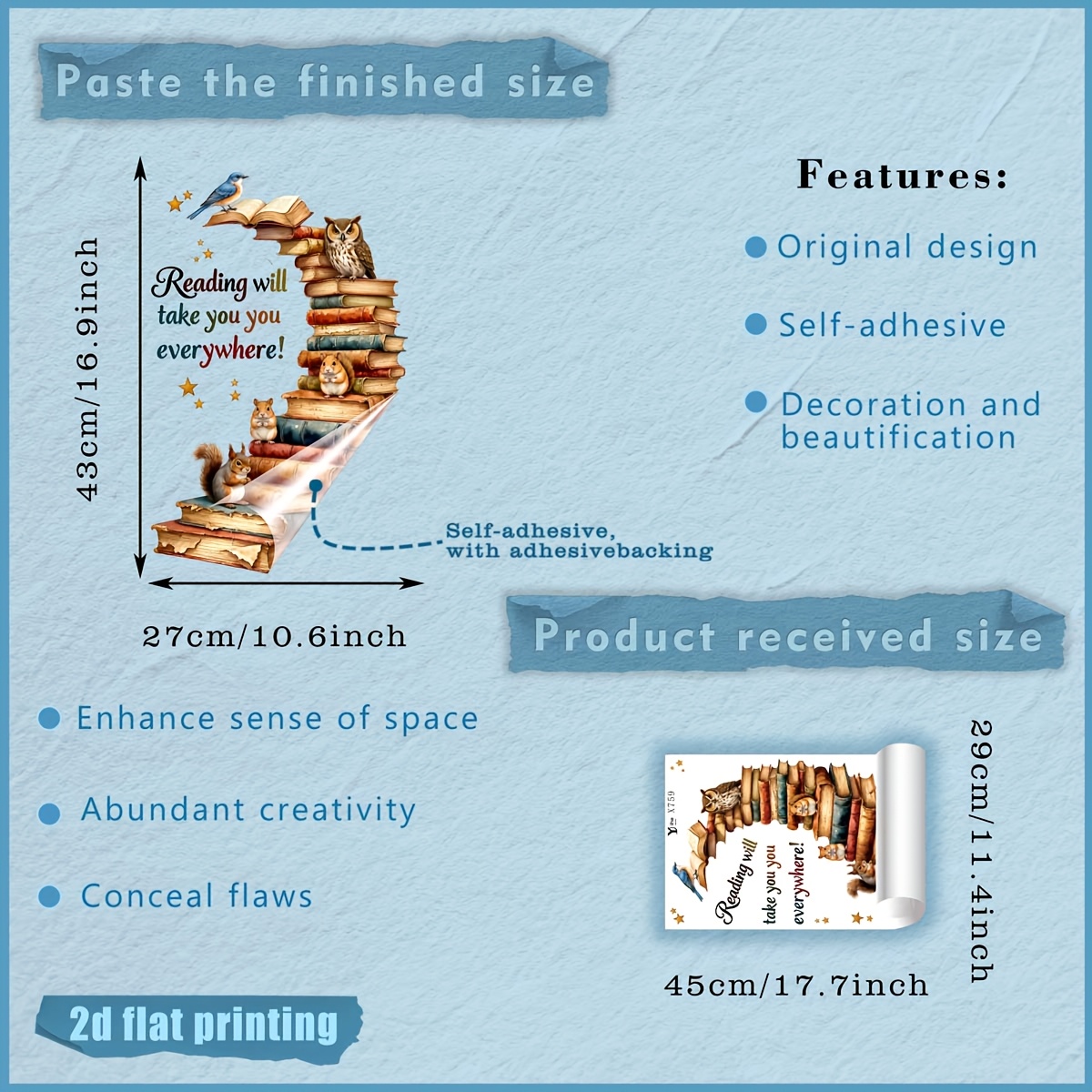 TEMU 2d Flat, 1pc 2d Flat Printing Reading Theme Stacked Books Animal Squirrel Owl Bird Star Window Sticker, Creative Diy Self-adhesive Removable