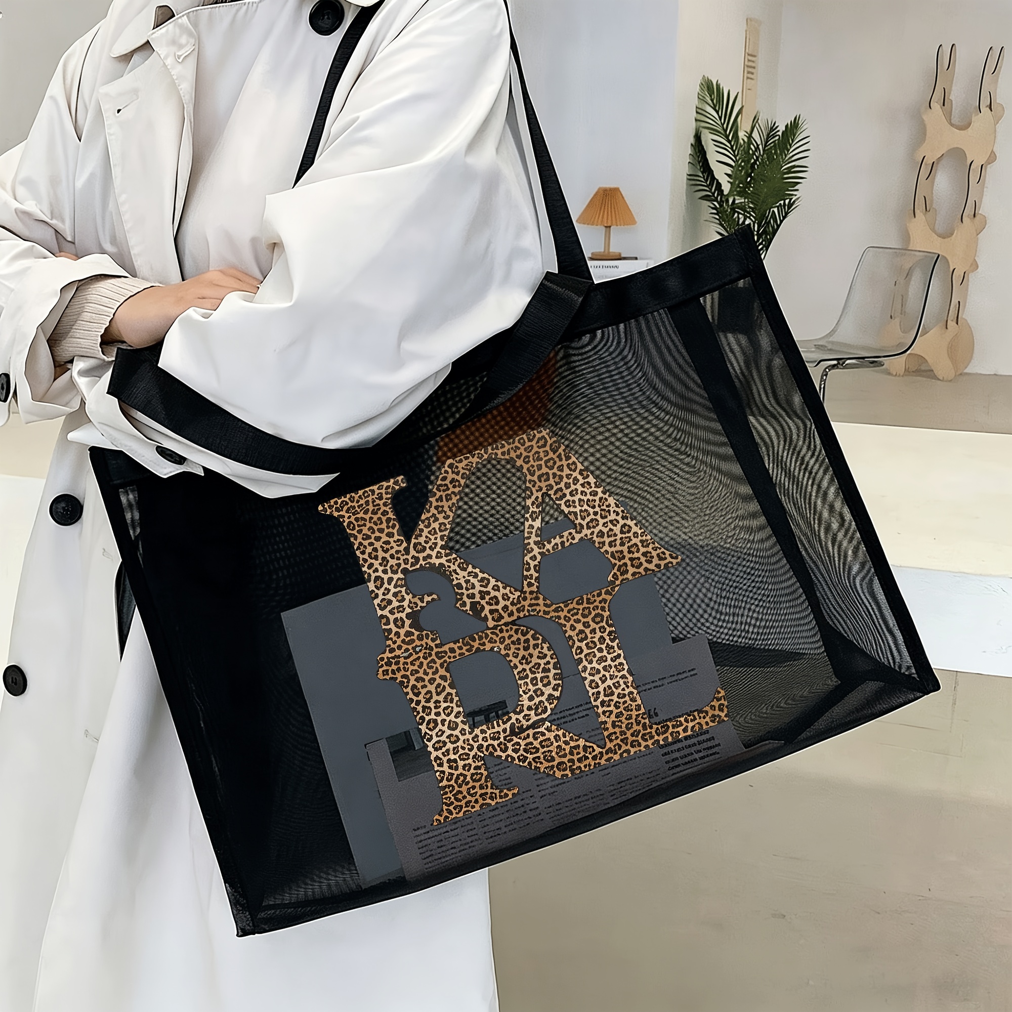 Image of Tote Bag With Animal-print Lettering, Large Capacity, Lightweight Versatile For Daily Use , Stylish And Practical For Summer Outfits