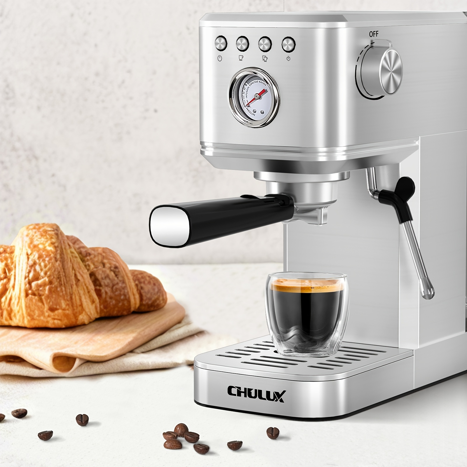 

Chulux 20 Machine With Milk Foam Steam Wand Semi-automatic Stainless Steel Espresso Coffee Maker With 42oz Removable Water For Single Or Double Cup Cappuccino Latte 1350w