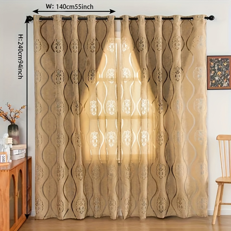 TEMU 1pc European High-grade Vintage Golden Hollow-out Window Curtain Living Room Balcony Sun Protection Light Luxury Shade Jacquard Gauze Curtain