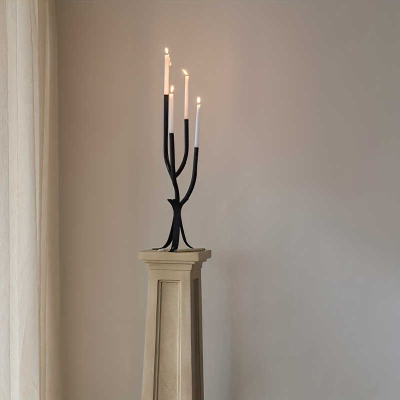 1 Elegant Black 4-Branch Candle Holder with Multi-Leg Fashion Design - Perfect for Centerpiece Decor, Romantic Dinner Photo Props, Wedding Anniversary Birthday Date Ambiance Enhancement, Tabletop Living Room Home Décor, Halloween Christmas New Year