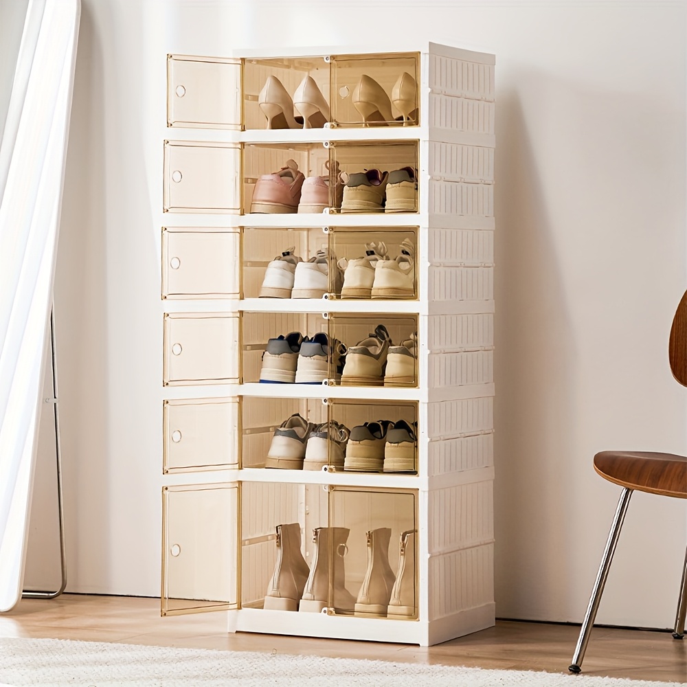 6-tier Foldable Shoe Rack With Cover | Holds 12 Pairs | No Assembly Needed | White Pp Space- Design | Easy Clean & Hygienic (44x35x147cm)