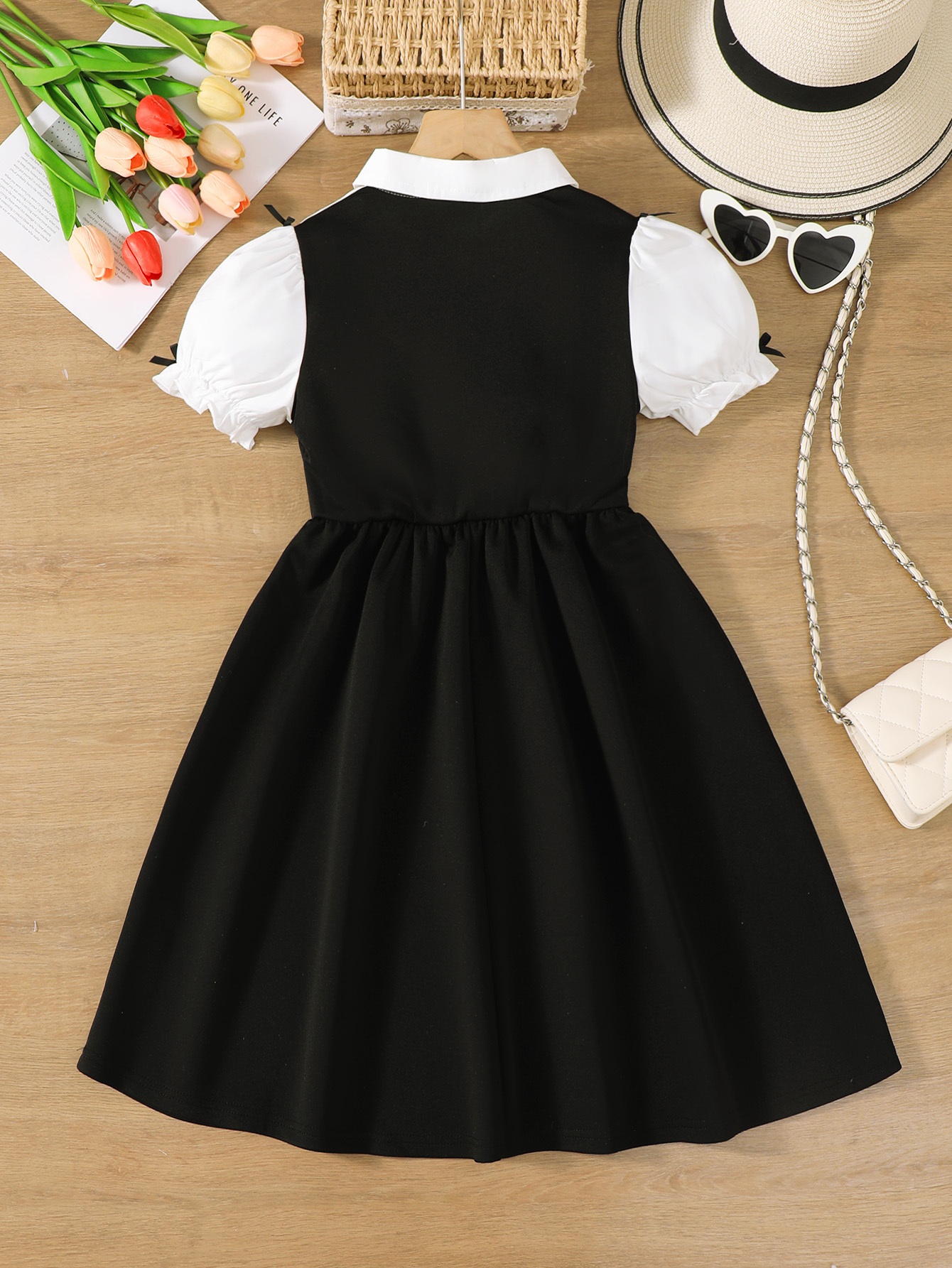 blue dress for baby girl Long Black Corset Formal Dress with Puff Sleeves - Size 18 main image 1