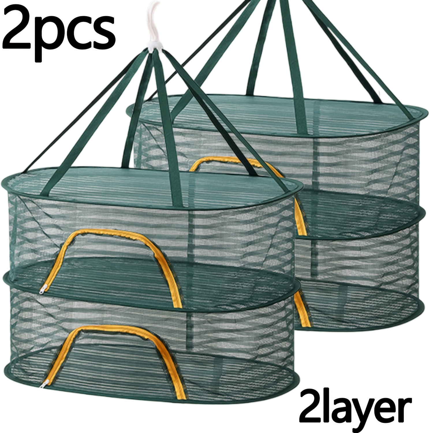 TEMU 2pcs Heavy-duty Nylon Collapsible Drying Racks With Zipper Closure - Green, 2/3/4-tier Portable Mesh Clothes Airer For Laundry & Storage, Space-