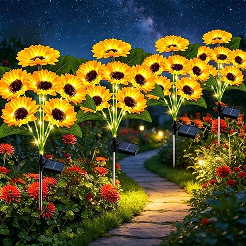 solar sunflower garden lights solar flower string lights outdoor solar lights suitable for parties garden decorations courtyard and lawn decorations decorations for mothers day fathers day thanksgiving christmas and new year