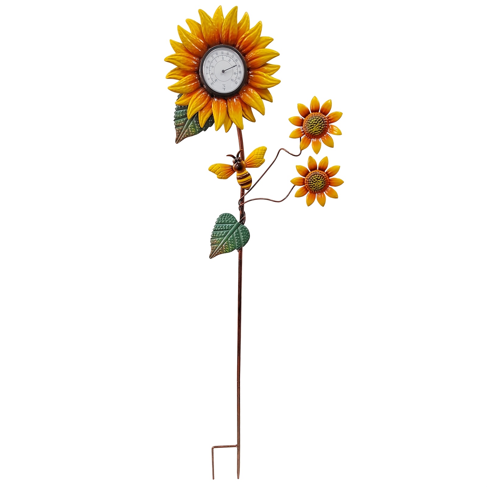 E-shop 【3D】 [3D] . Metall Sonnenblumen Thermometer Gartenstake für Innen und Außen, Blumen Bienen Kunst Dekor Skulptur Stab für Rasen Hof Terrasse