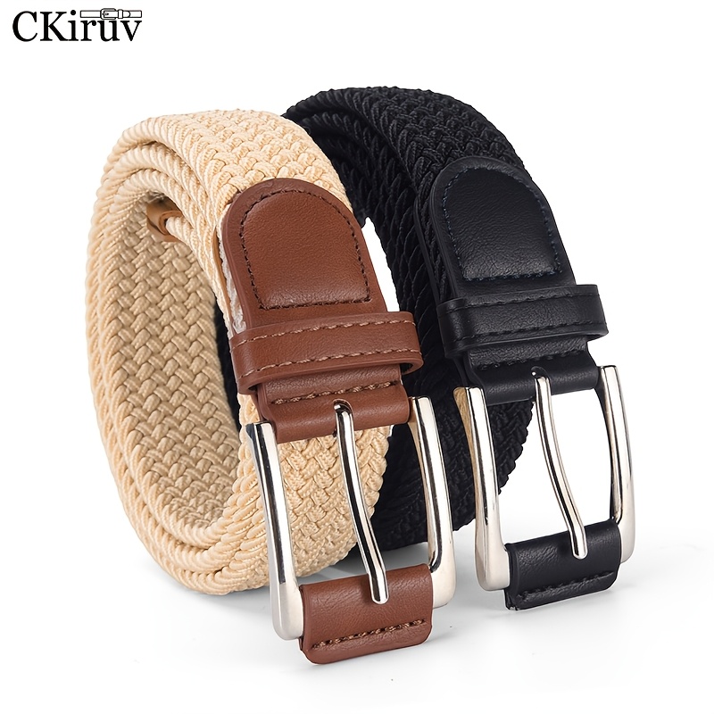 2pcs Men's Elastic Woven Belts with Silvery Needle Buckle